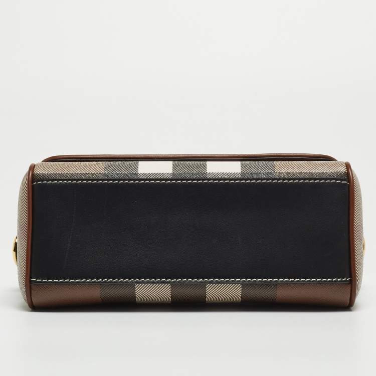 Pre Owned Burberry Brown/Black Check Coated Canvas and Leather Dorset Shoulder Bag