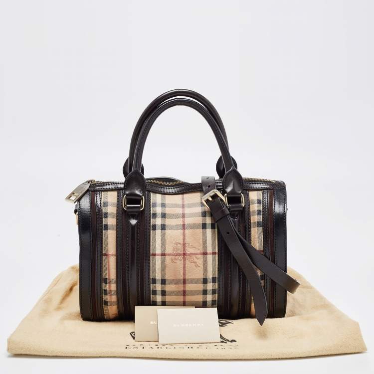 Pre Owned Burberry Black/Beige Haymarket Coated Canvas and Leather Alchester Bowler Bag
