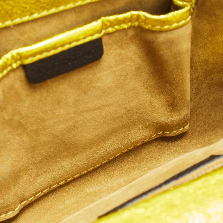 Pre Owned Burberry Metallic Yellow Leather Mayfield Flap Clutch