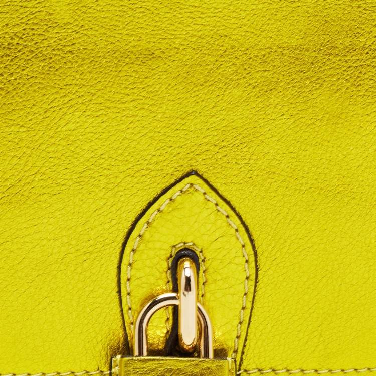 Pre Owned Burberry Metallic Yellow Leather Mayfield Flap Clutch