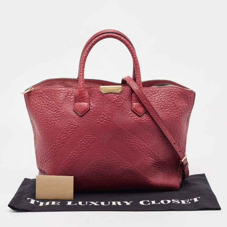 Pre Owned Burberry Red Leather Medium Dewsbury Tote 