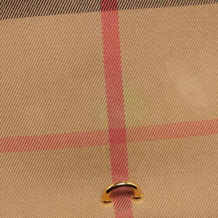 Pre Owned Burberry Pink/Beige House Check Canvas and Leather Macken Shoulder Bag