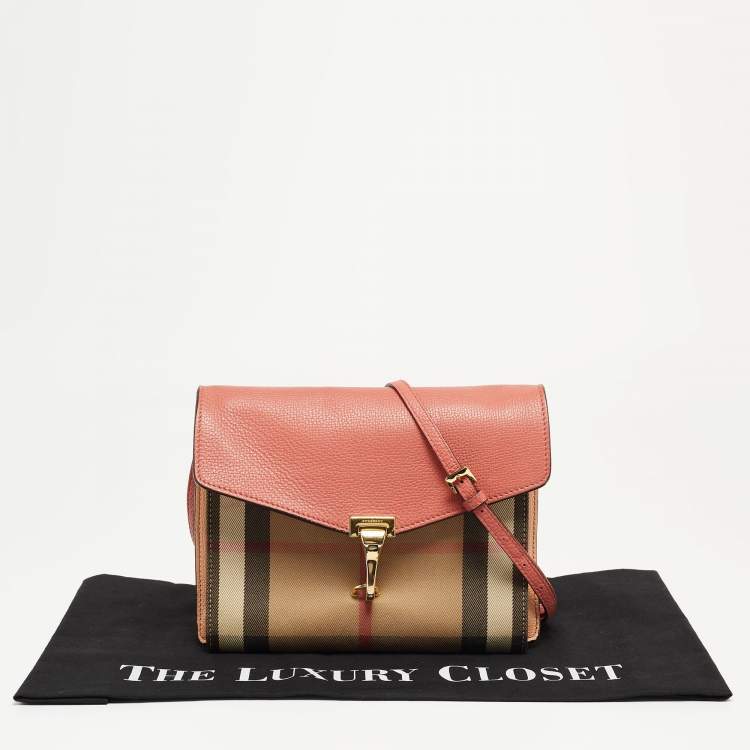 Pre Owned Burberry Pink/Beige House Check Canvas and Leather Macken Shoulder Bag