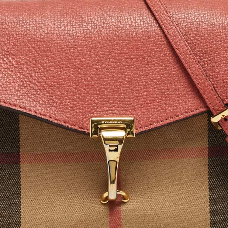 Pre Owned Burberry Pink/Beige House Check Canvas and Leather Macken Shoulder Bag