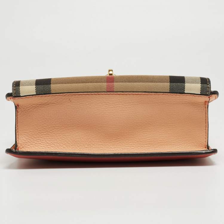 Pre Owned Burberry Pink/Beige House Check Canvas and Leather Macken Shoulder Bag