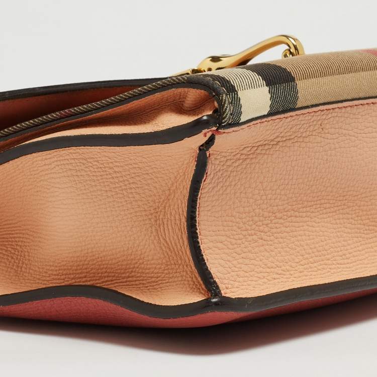 Pre Owned Burberry Pink/Beige House Check Canvas and Leather Macken Shoulder Bag