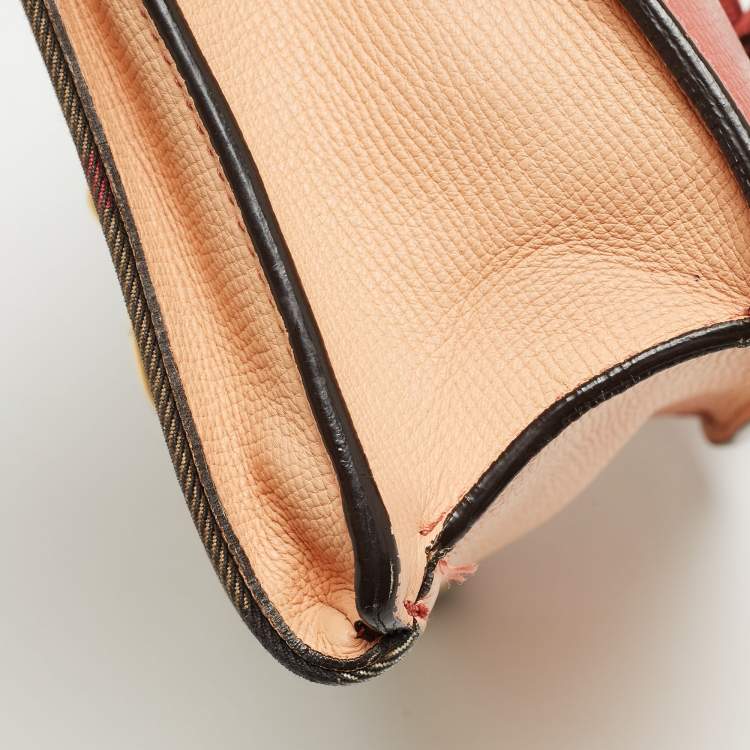 Pre Owned Burberry Pink/Beige House Check Canvas and Leather Macken Shoulder Bag