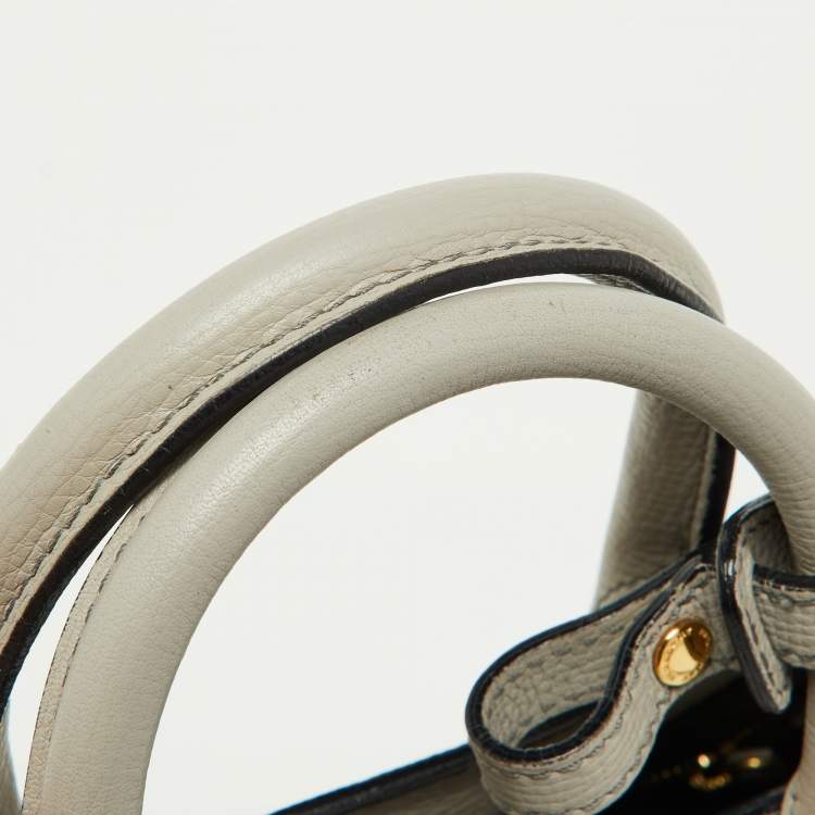 Pre Owned Burberry Grey/Beige Leather and House Check Fabric Small Banner Tote