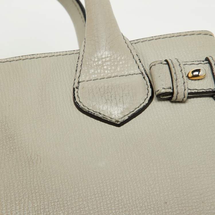 Pre Owned Burberry Grey/Beige Leather and House Check Fabric Small Banner Tote