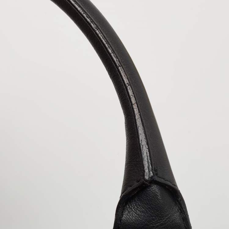 Pre Owned Burberry Black Leather and House Check Fabric Medium Banner Tote