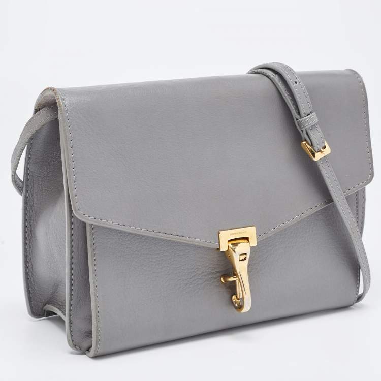 Pre Owned Burberry Dark Grey Leather Small Macken Crossbody Bag
