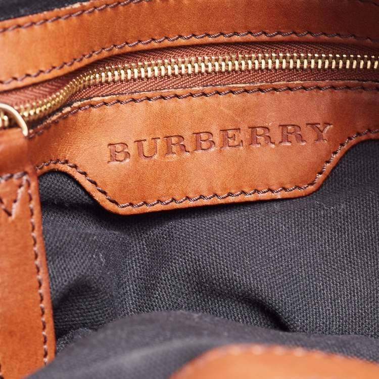 Pre Owned Burberry Brown House Check Fabric and Leather Medium Bridle Lynher Tote