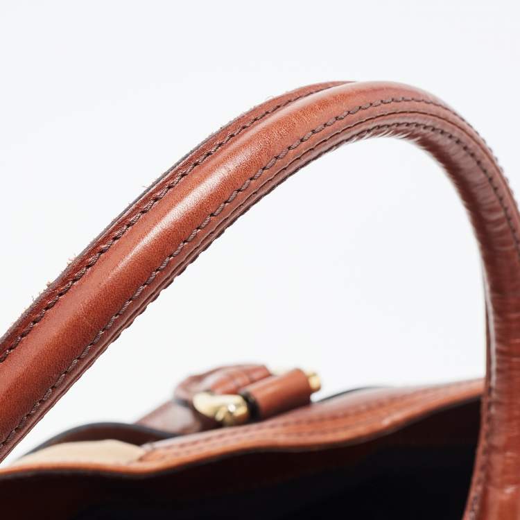 Pre Owned Burberry Brown House Check Fabric and Leather Medium Bridle Lynher Tote