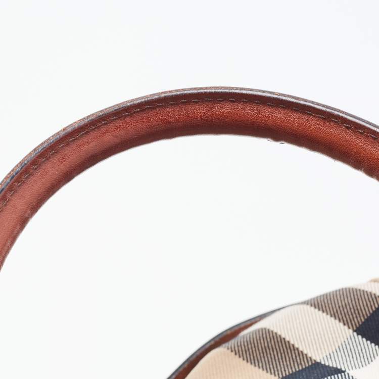 Pre Owned Burberry Brown House Check Fabric and Leather Medium Bridle Lynher Tote