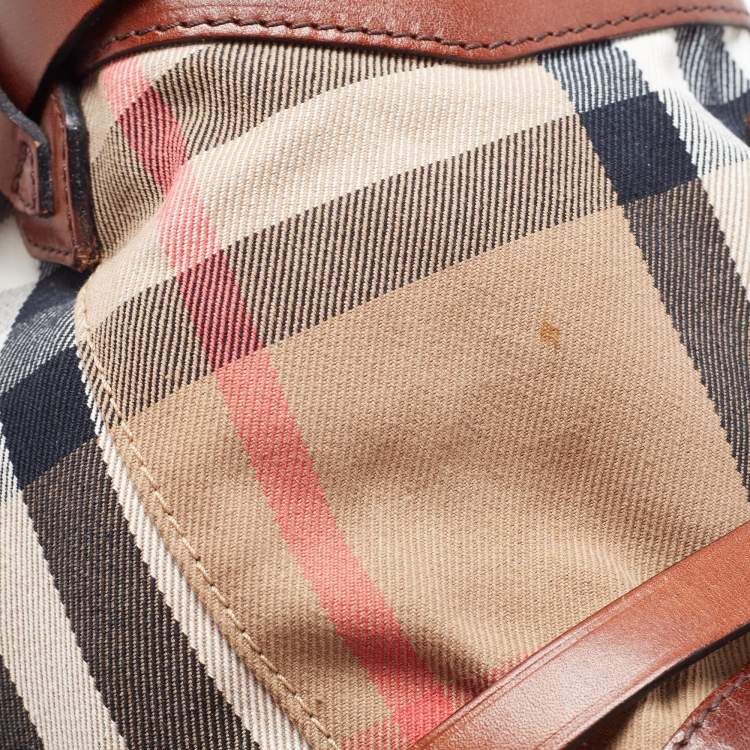 Pre Owned Burberry Brown House Check Fabric and Leather Medium Bridle Lynher Tote