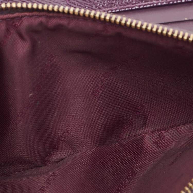 Pre Owned Burberry Purple Patent Leather Zip Bifold Wallet