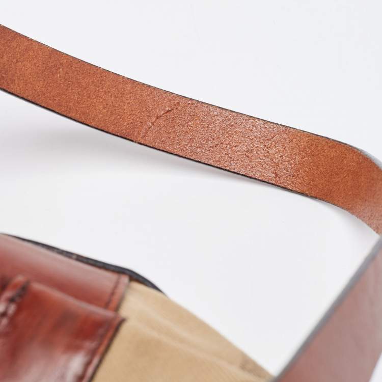Pre Owned Burberry Brown/Beige House Check Canvas and Leather Front Pocket Buckle Hobo 