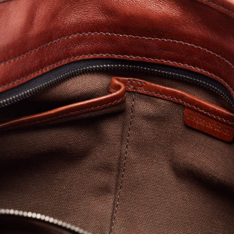 Pre Owned Burberry Brown/Beige House Check Canvas and Leather Front Pocket Buckle Hobo 