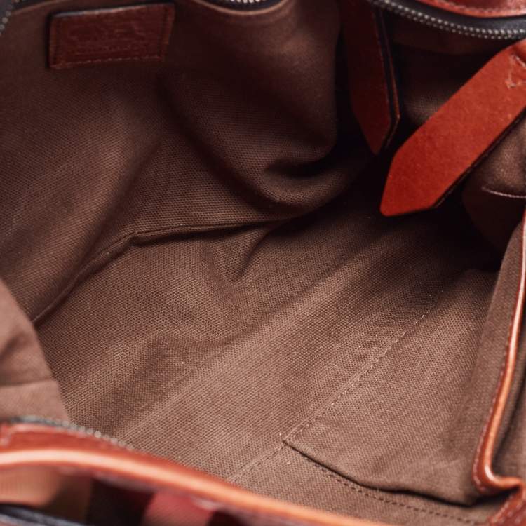 Pre Owned Burberry Brown/Beige House Check Canvas and Leather Front Pocket Buckle Hobo 