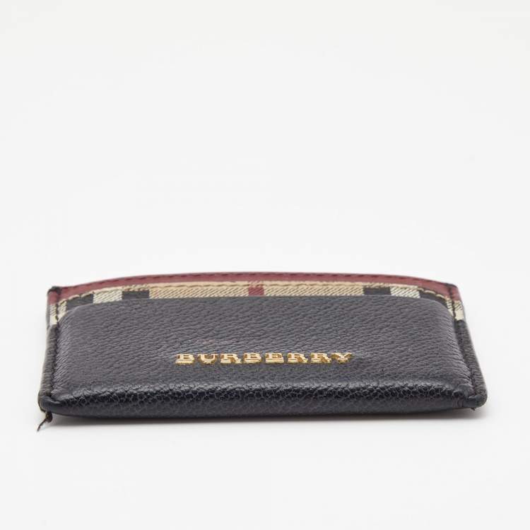 Pre Owned Burberry Burgundy/Black Leather and Check Canvas Izzy Card Holder
