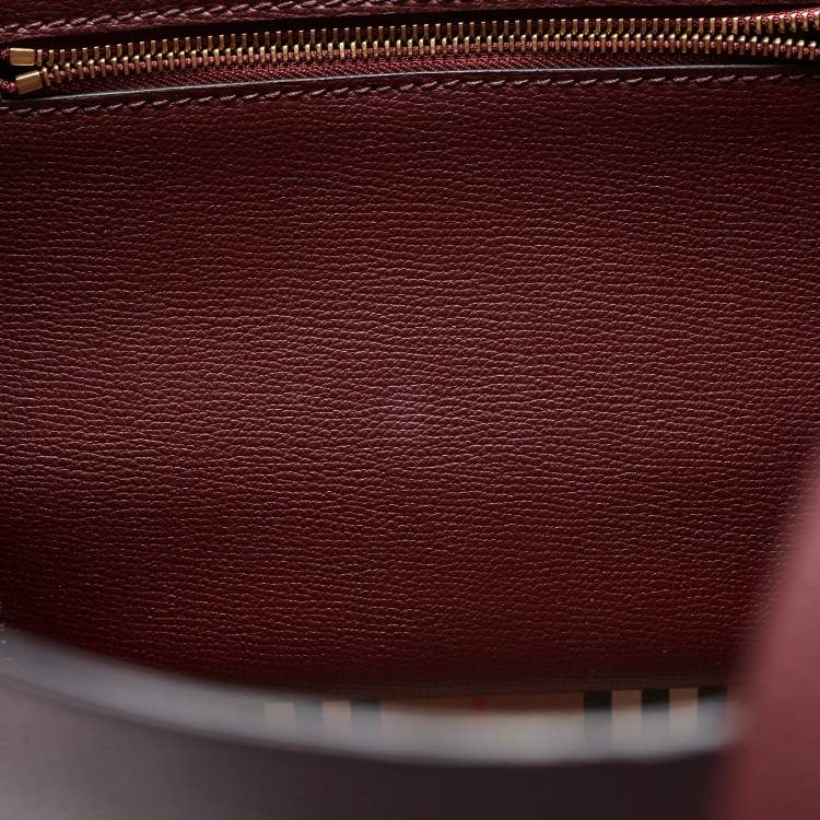 Pre Owned Burberry Burgundy Leather Large Embossed Crest Tote