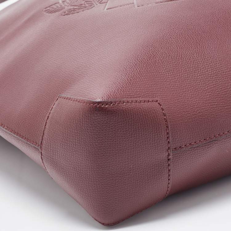 Pre Owned Burberry Burgundy Leather Large Embossed Crest Tote