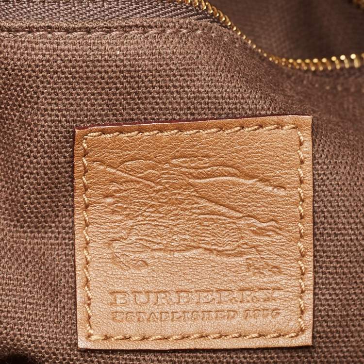 Pre Owned Burberry Brown/Beige House Check and Leather Beaton Bag