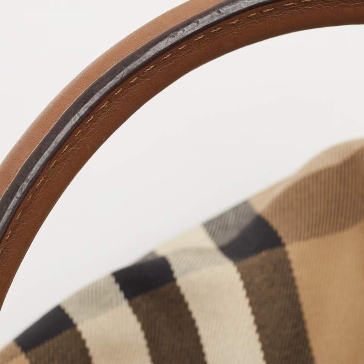 Pre Owned Burberry Brown/Beige House Check and Leather Beaton Bag