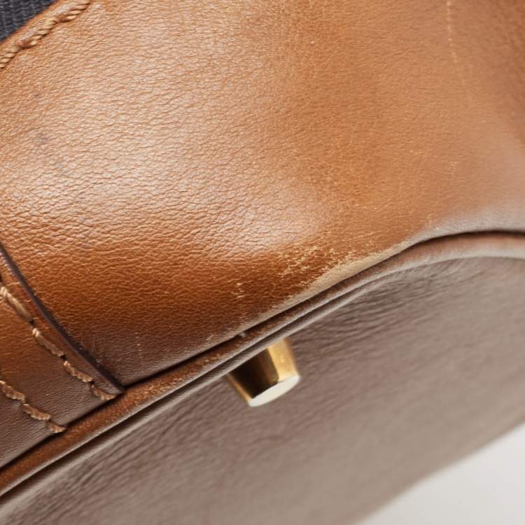 Pre Owned Burberry Brown/Beige House Check and Leather Beaton Bag