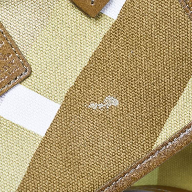 Pre Owned Burberry Green/Brown Check Canvas and Leather Canterbury Tote