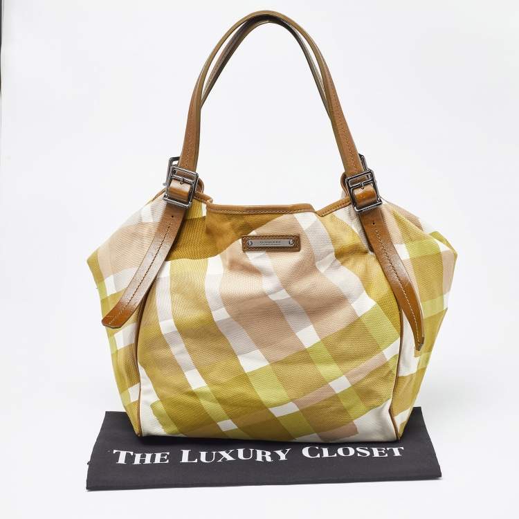 Pre Owned Burberry Green/Brown Check Canvas and Leather Canterbury Tote
