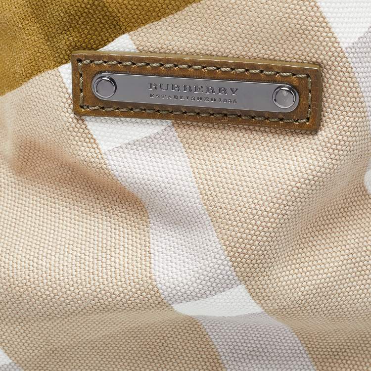 Pre Owned Burberry Green/Brown Check Canvas and Leather Canterbury Tote