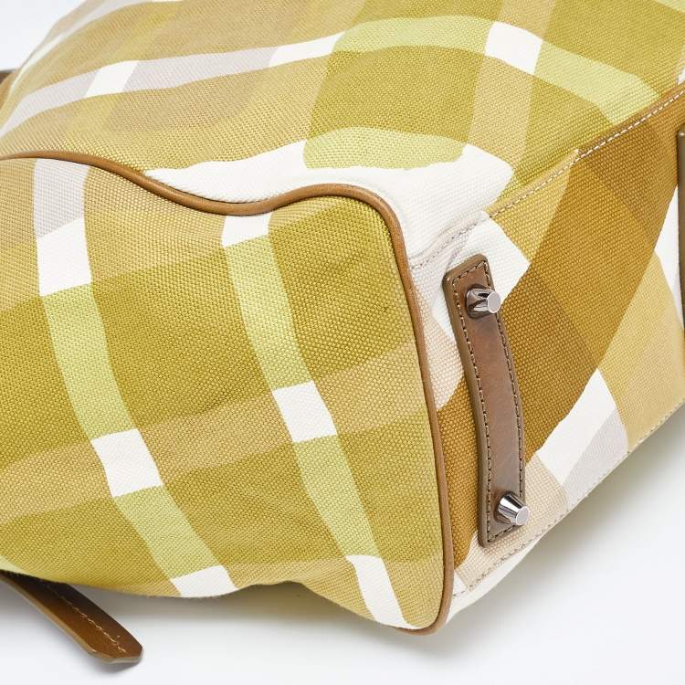 Pre Owned Burberry Green/Brown Check Canvas and Leather Canterbury Tote