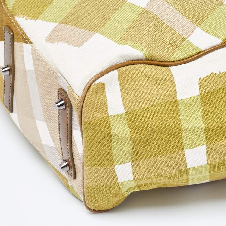 Pre Owned Burberry Green/Brown Check Canvas and Leather Canterbury Tote