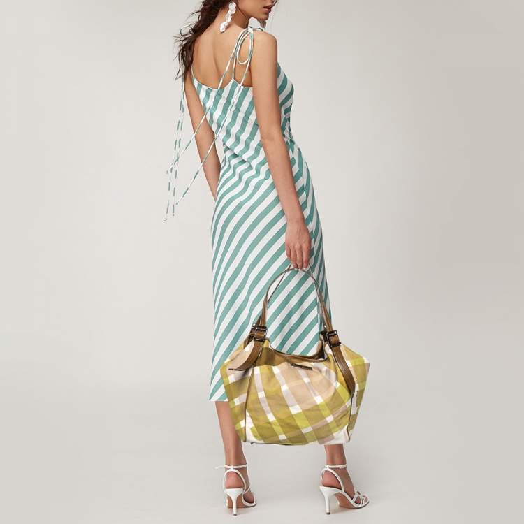 Pre Owned Burberry Green/Brown Check Canvas and Leather Canterbury Tote