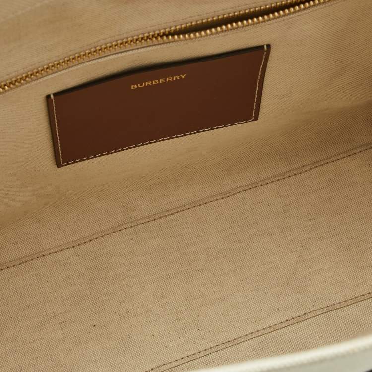 Pre Owned Burberry Beige/Tan Canvas and Leather Medium Freya Shopper Tote