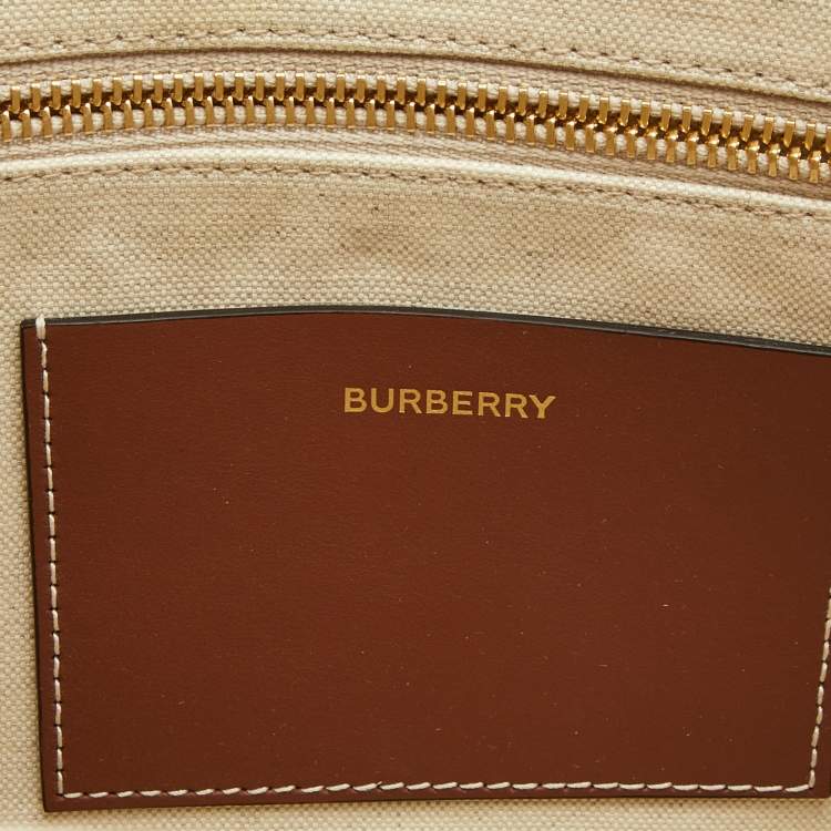 Pre Owned Burberry Beige/Tan Canvas and Leather Medium Freya Shopper Tote