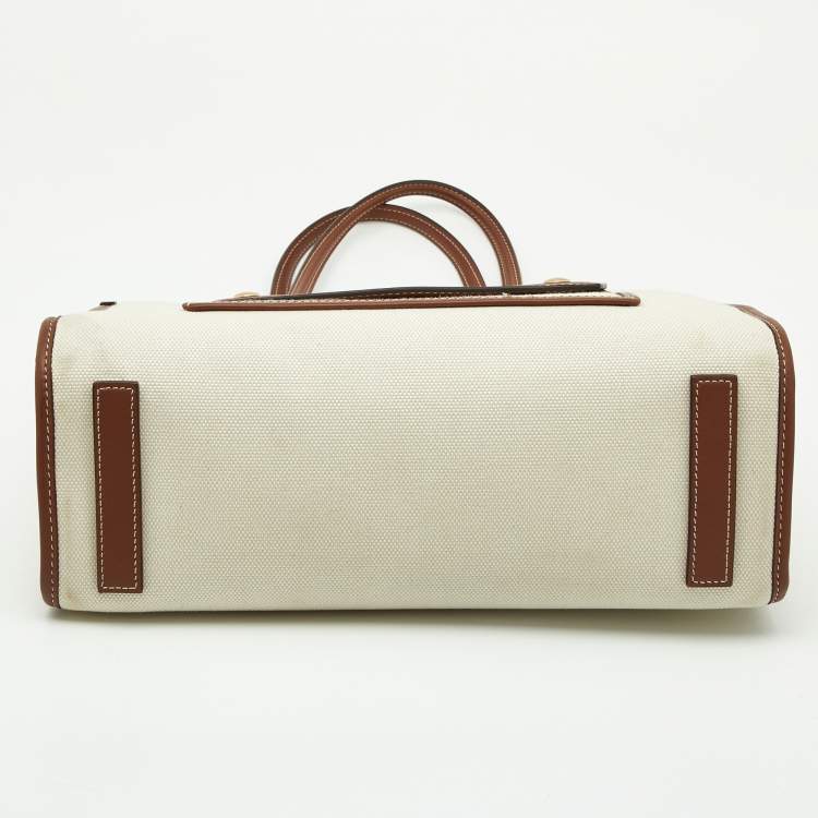 Pre Owned Burberry Beige/Tan Canvas and Leather Medium Freya Shopper Tote