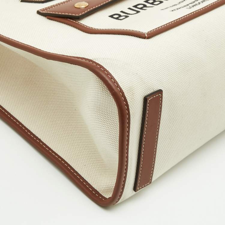 Pre Owned Burberry Beige/Tan Canvas and Leather Medium Freya Shopper Tote