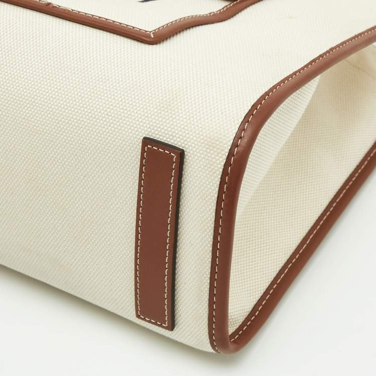Pre Owned Burberry Beige/Tan Canvas and Leather Medium Freya Shopper Tote