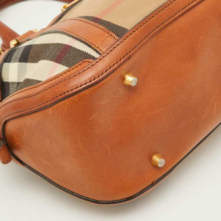 Pre Owned Burberry Beige/Brown House Check Fabric and Leather Orchard Bowler Bag