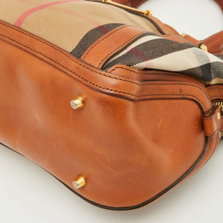 Pre Owned Burberry Beige/Brown House Check Fabric and Leather Orchard Bowler Bag