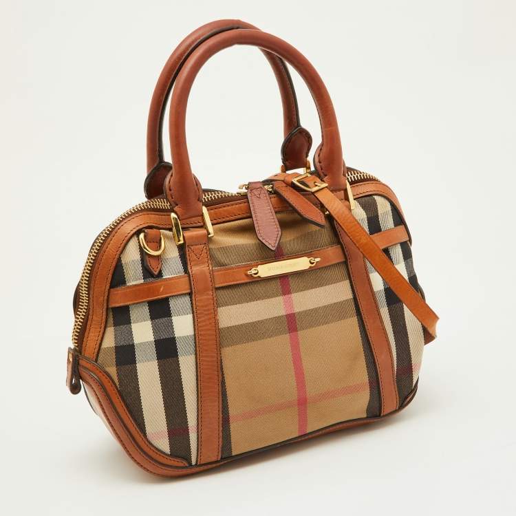 Pre Owned Burberry Beige/Brown House Check Fabric and Leather Orchard Bowler Bag