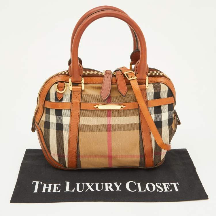 Pre Owned Burberry Beige/Brown House Check Fabric and Leather Orchard Bowler Bag