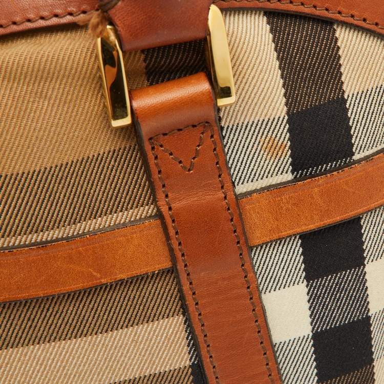 Pre Owned Burberry Beige/Brown House Check Fabric and Leather Orchard Bowler Bag