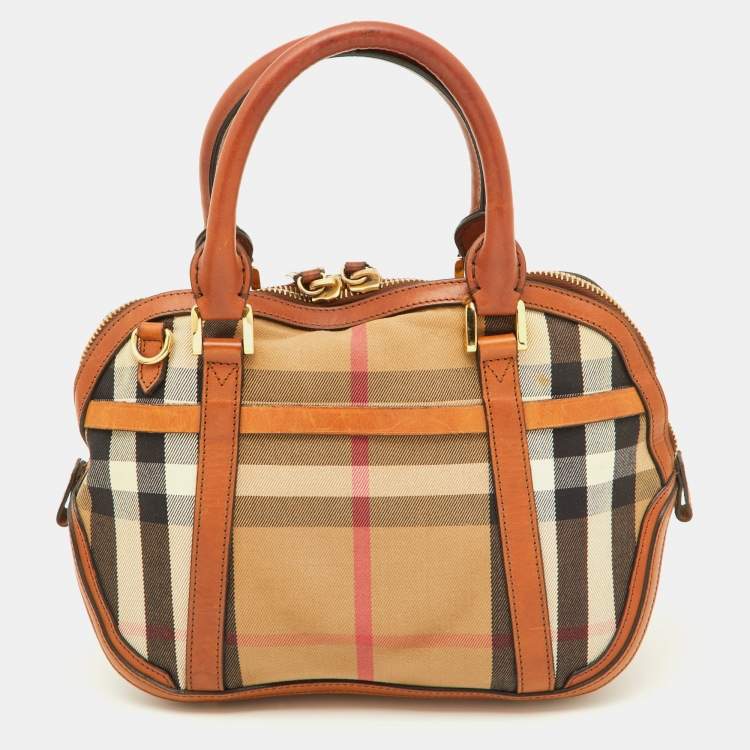 Pre Owned Burberry Beige/Brown House Check Fabric and Leather Orchard Bowler Bag