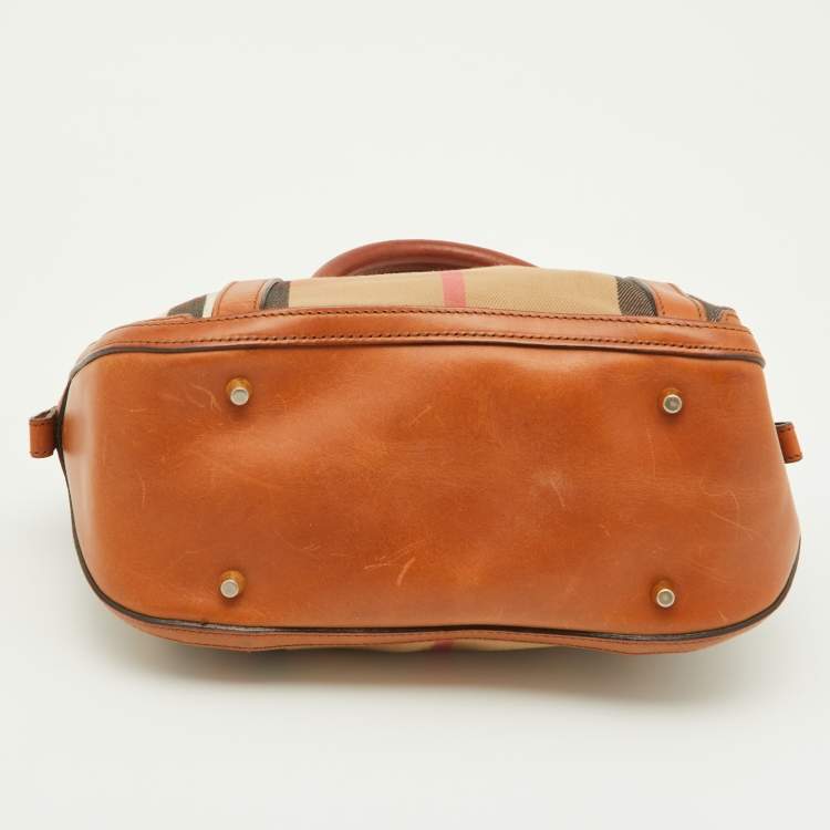 Pre Owned Burberry Beige/Brown House Check Fabric and Leather Orchard Bowler Bag