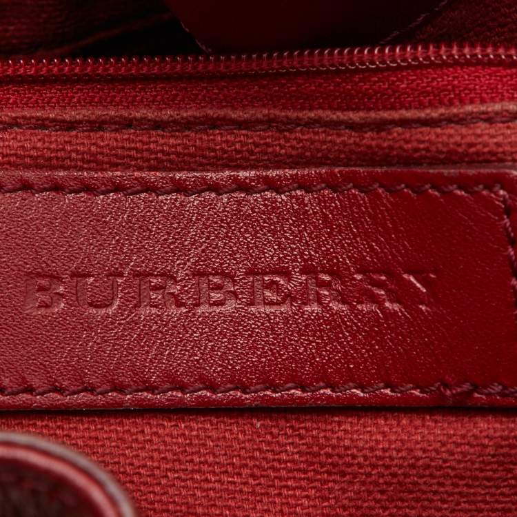 Pre Owned Burberry Red./Beige Haymarket Check Canvas and Leather Medium Golderton Tote