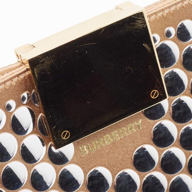 Pre Owned Burberry Beige Satin Studded Olympia Clutch