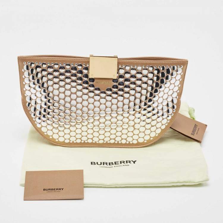 Pre Owned Burberry Beige Satin Studded Olympia Clutch